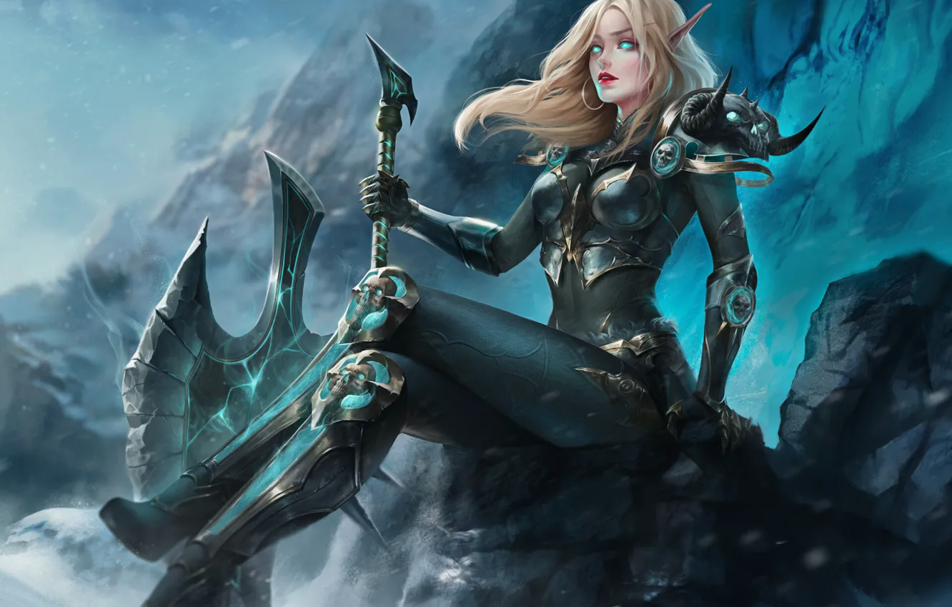 Photo wallpaper Girl, The game, Blonde, Armor, WOW, Blizzard, Death Knight, Art