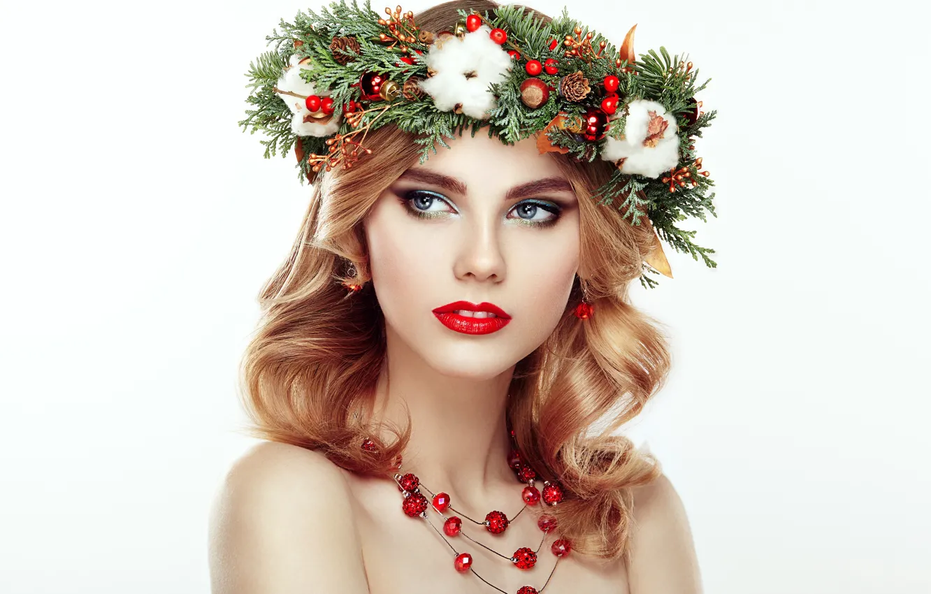 Photo wallpaper girl, decoration, holiday, model, new year, portrait, makeup, Christmas