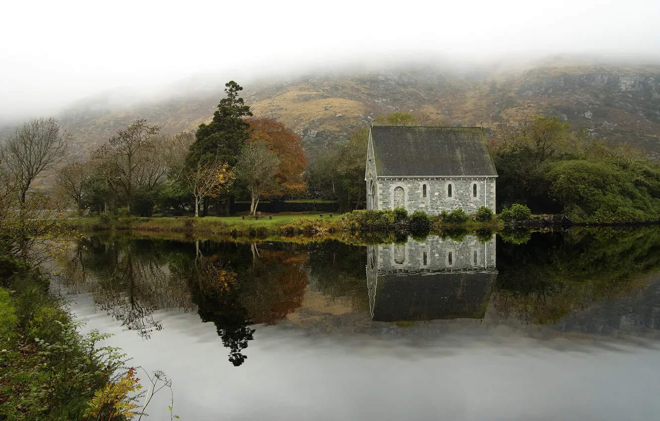 Photo wallpaper house, river, calm, Ireland