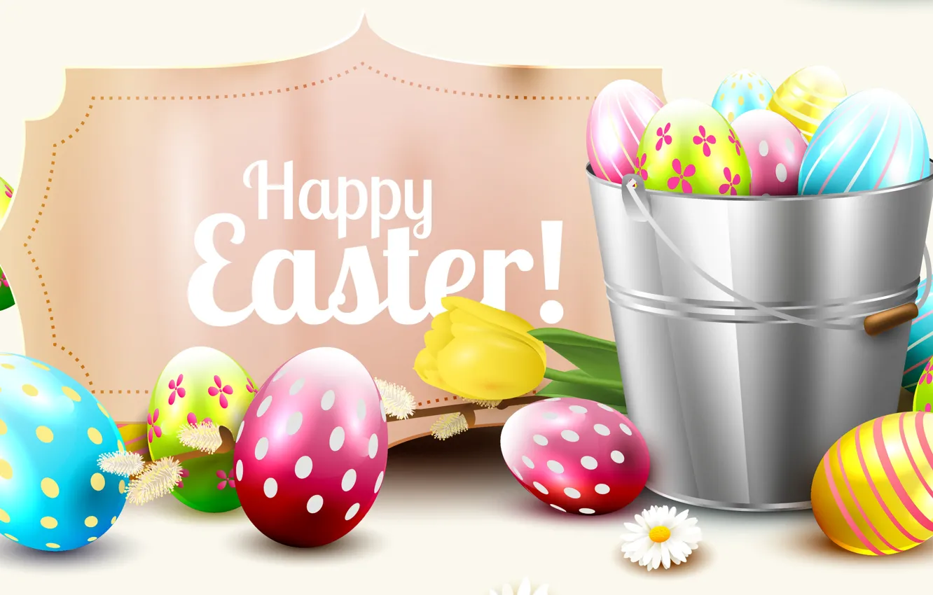 Photo wallpaper rendering, Tulip, eggs, Easter, bucket, Easter