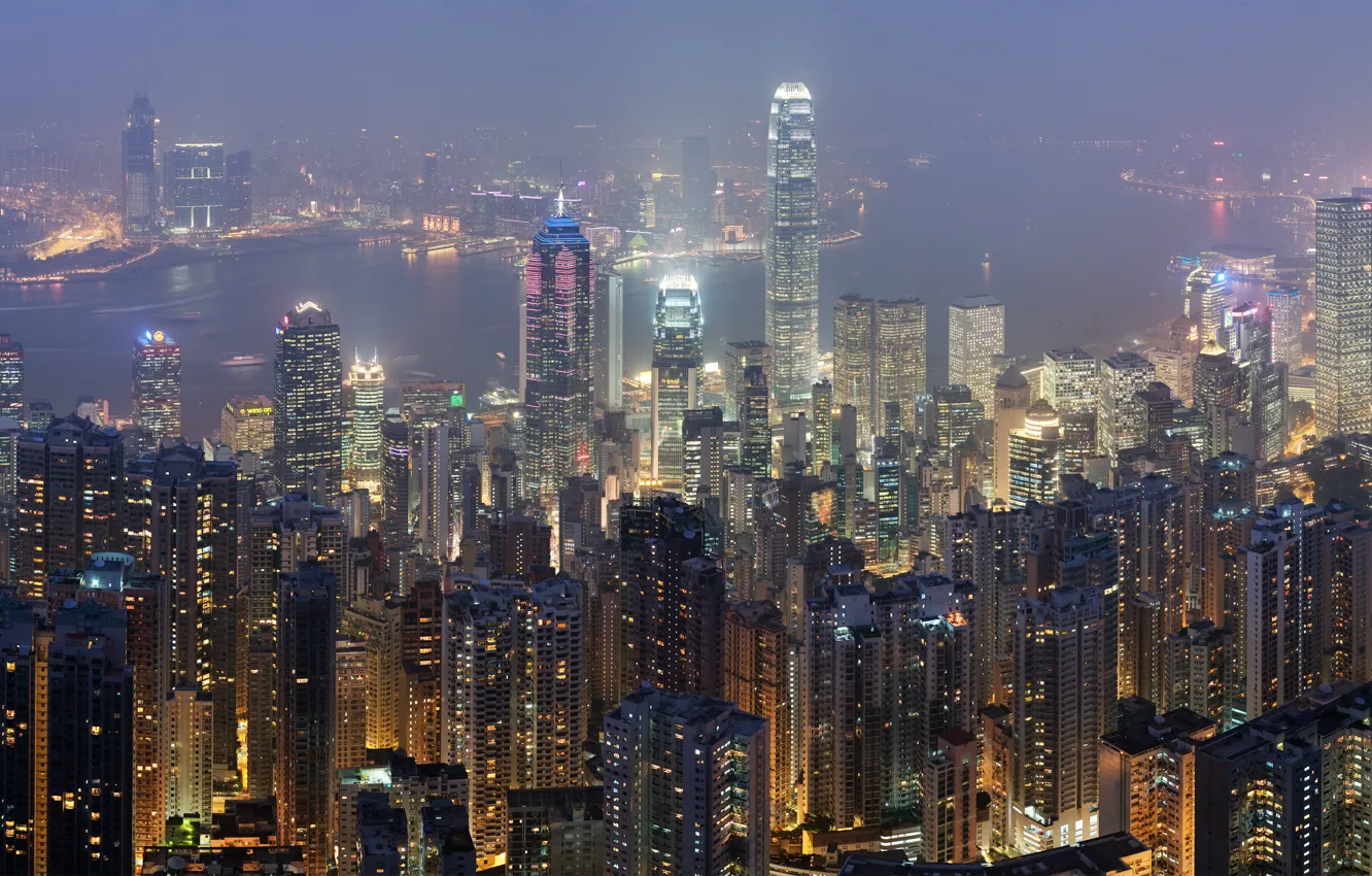 Photo wallpaper landscape, Hong Kong, skyscrapers