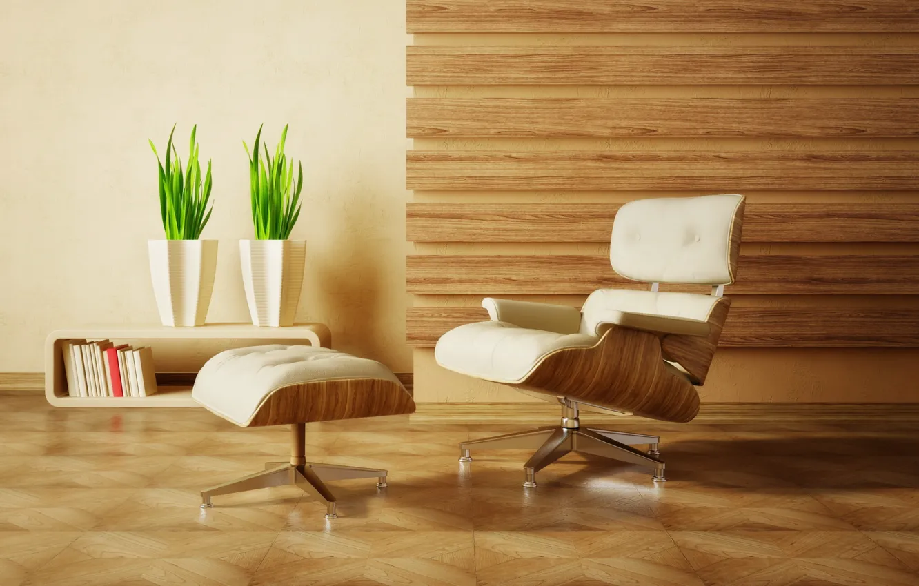 Photo wallpaper design, green, style, room, interior, plants, chair, apartment