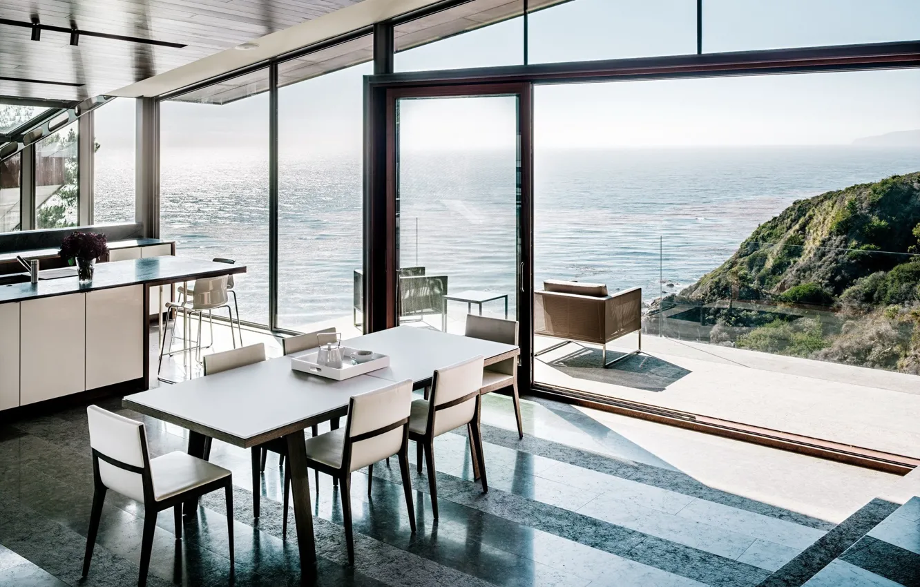 Photo wallpaper design, style, Villa, interior, kitchen, dining room, Panoramic windows