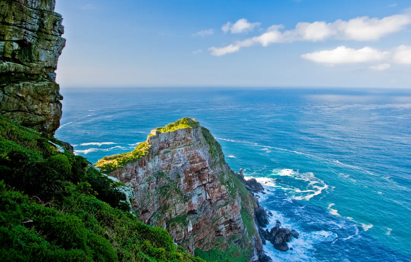 Photo wallpaper sea, rocks, house