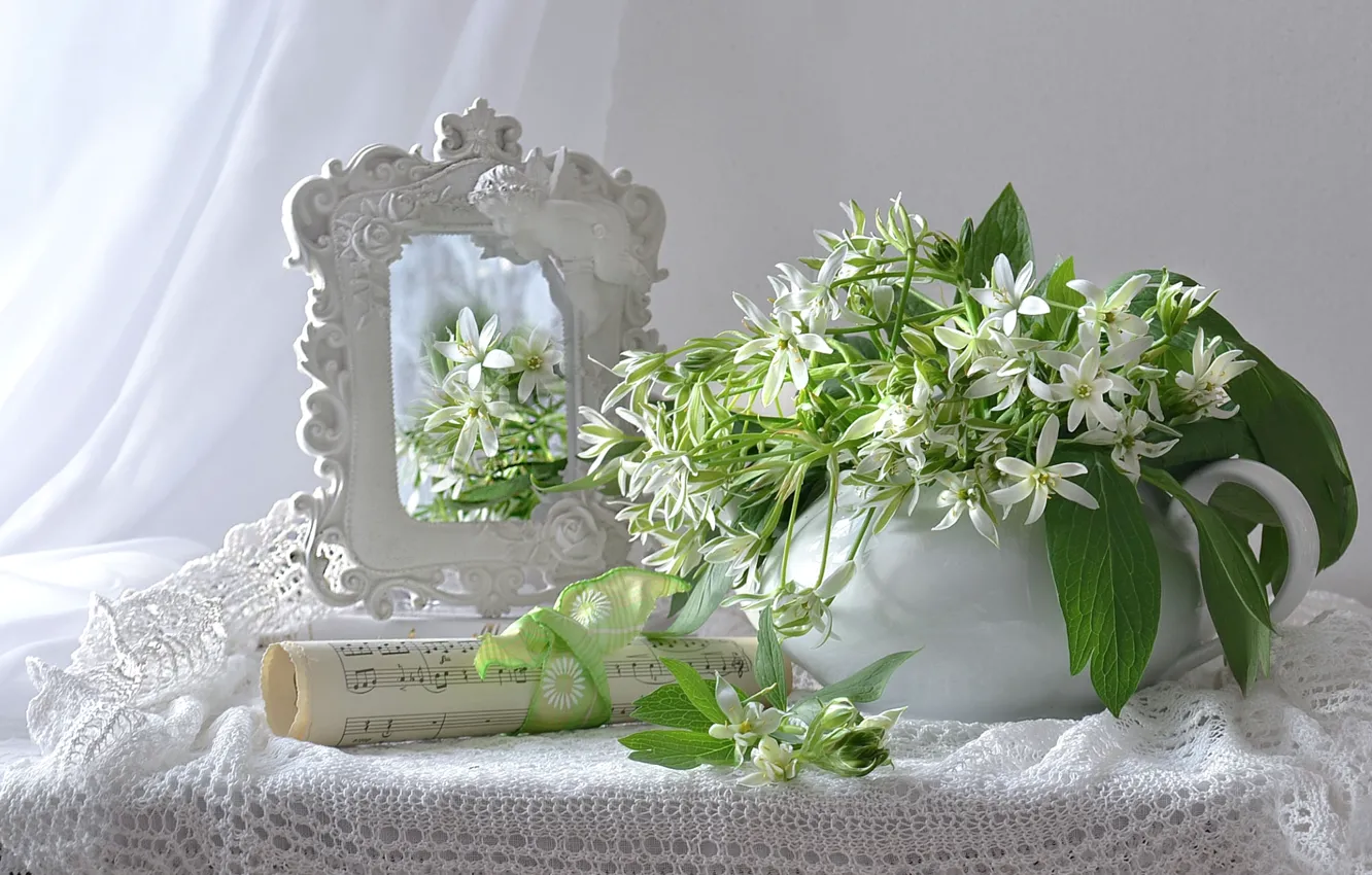 Photo wallpaper white, notes, tenderness, mirror, still life