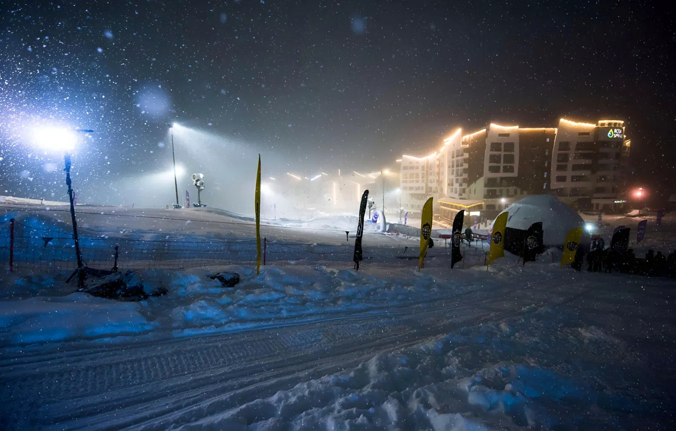 Photo wallpaper snow, the evening, snow, evening, Sochi, Ski Resort, Sochi, ski resort