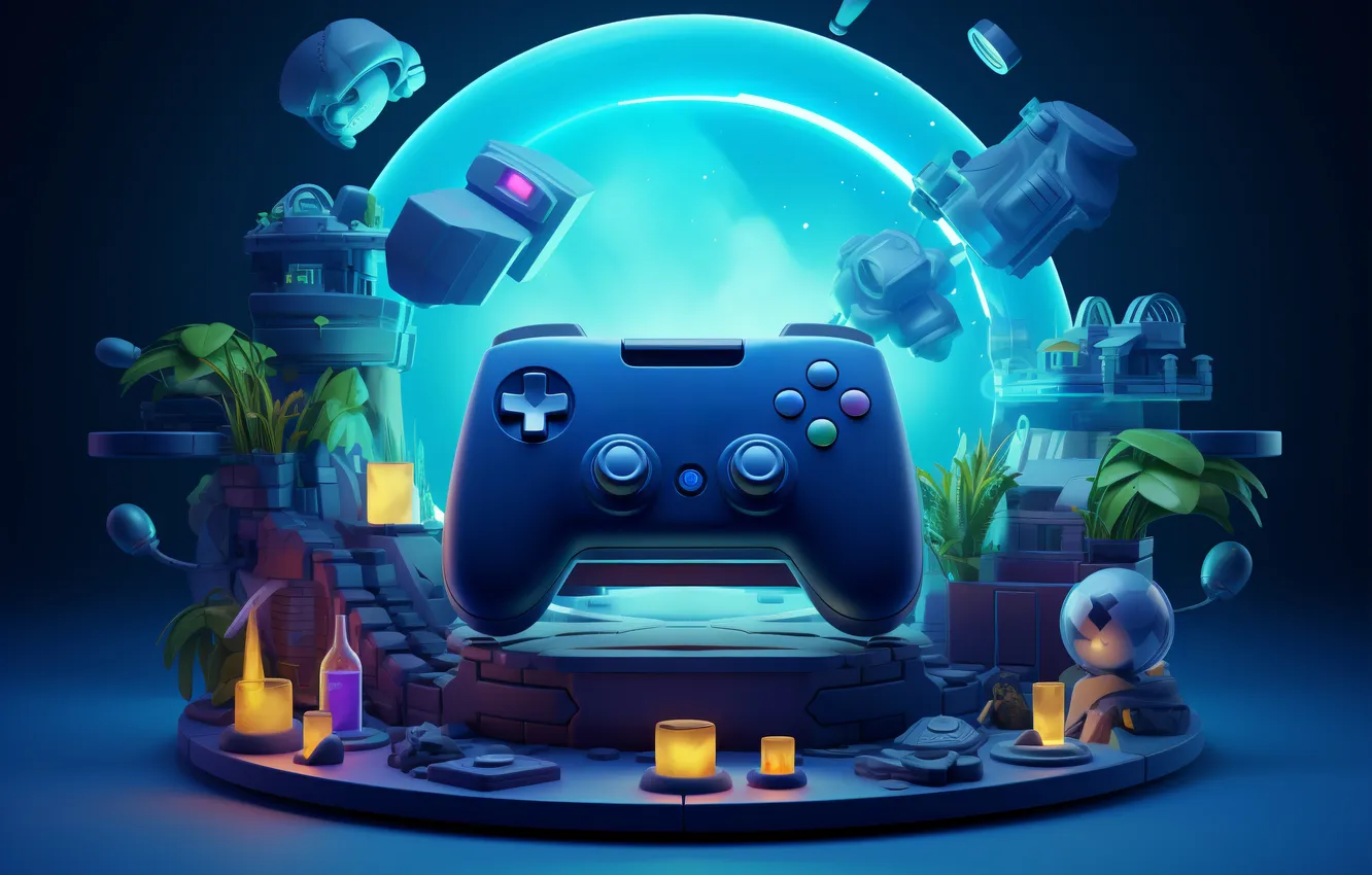 Photo wallpaper view, controller, video game