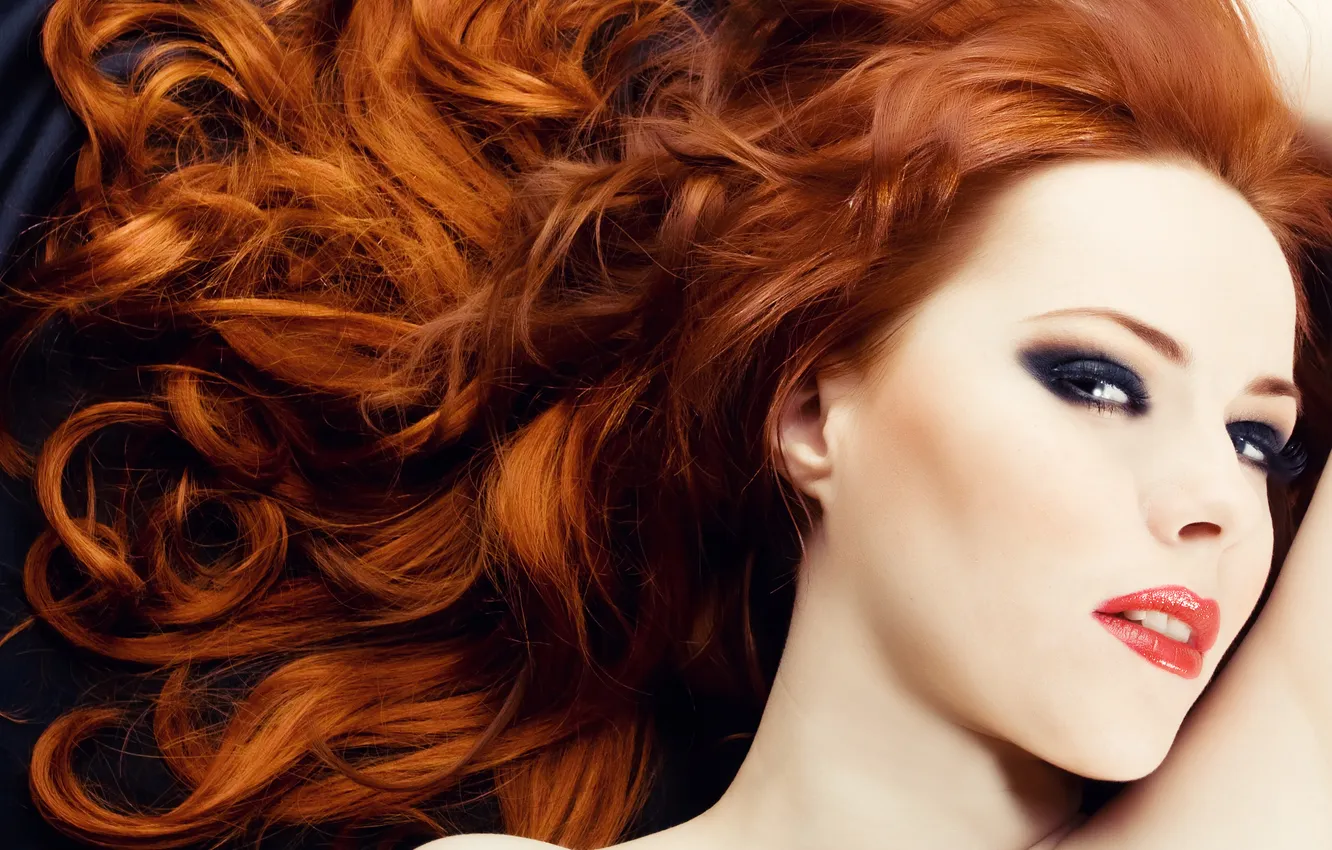 Photo wallpaper look, model, makeup, curls, redhead, wavy hair