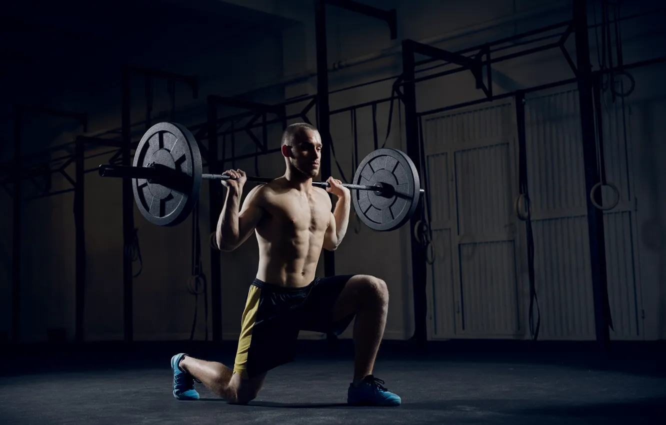 Photo wallpaper legs, crossfit, squat, barbell