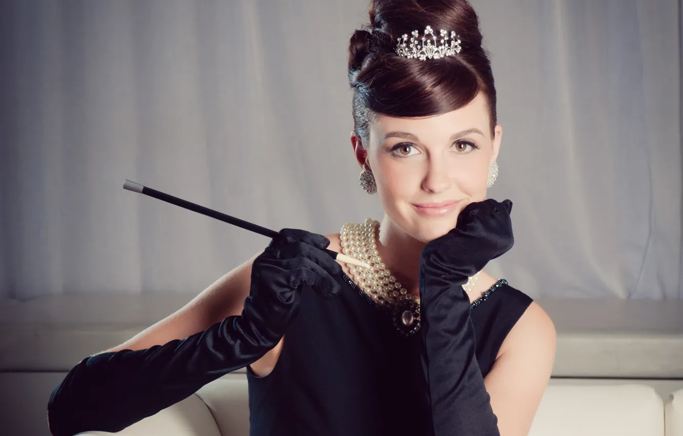 Photo wallpaper girl, retro, hairstyle, mouthpiece, Diadema, in black