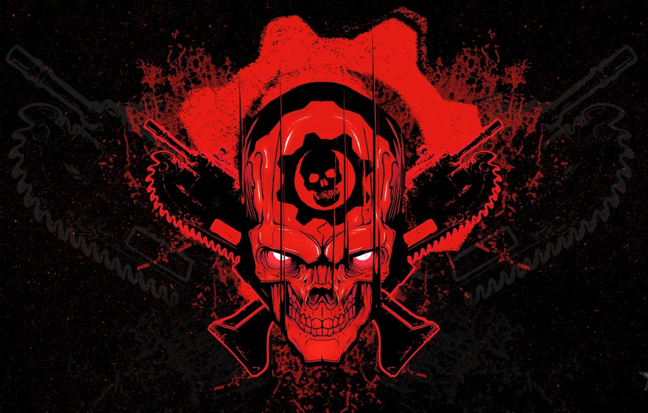 Photo wallpaper look, weapons, skull, emblem, saw, Gears of War, Xbox One, Microsoft Studios
