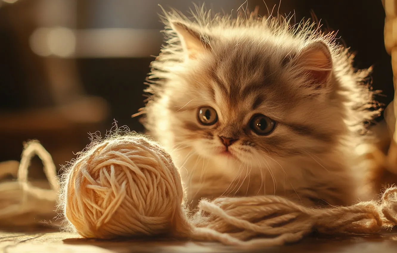 Photo wallpaper cat, look, light, tangle, pose, kitty, grey, fluffy