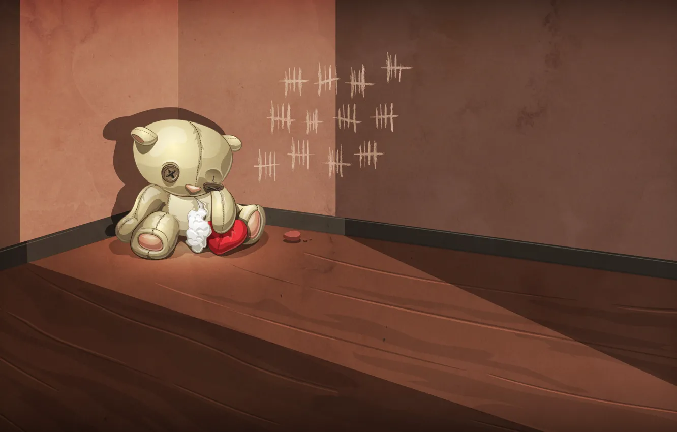 Photo wallpaper sadness, abandoned, loneliness, wall, sadness, betrayal, toy, heart