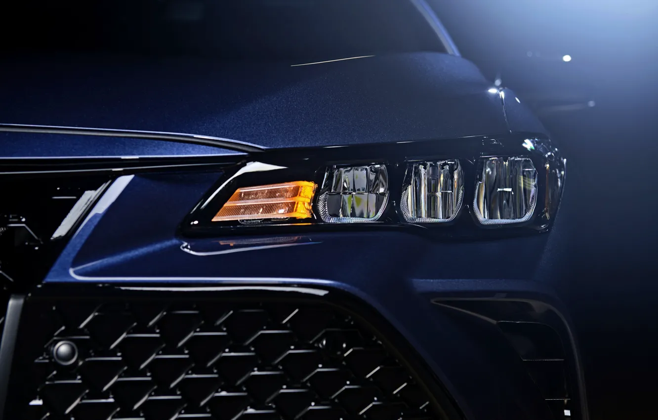 Photo wallpaper blue, headlight, the hood, Toyota, grille, the front, 2018, Avalon