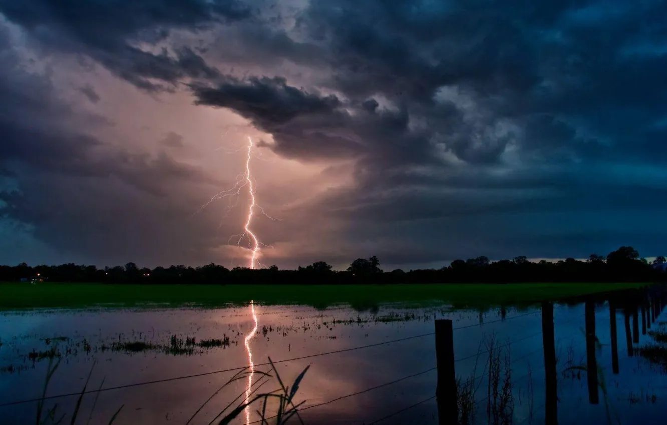 Photo wallpaper lightning, blow, in the field