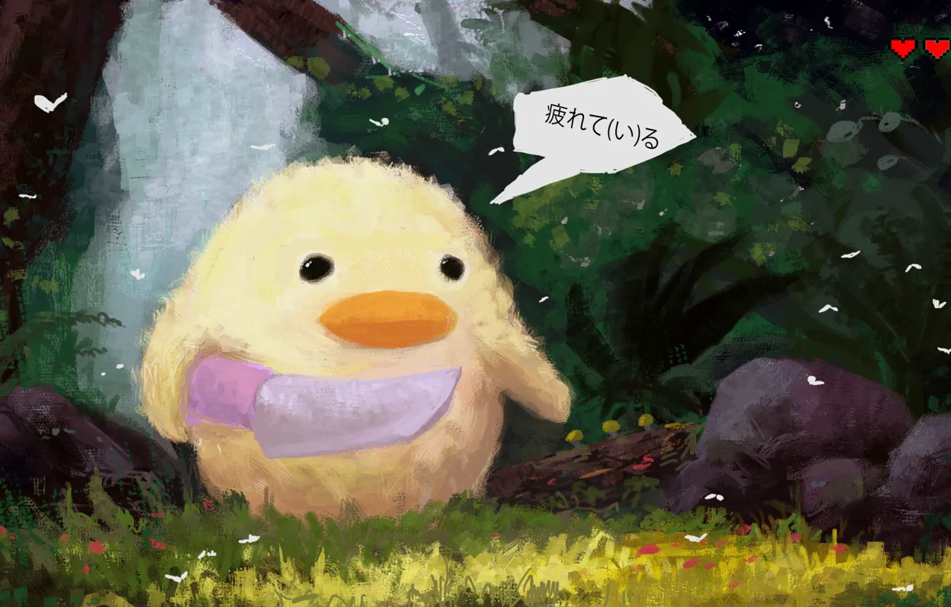 Photo wallpaper forest, knife, hearts, duck