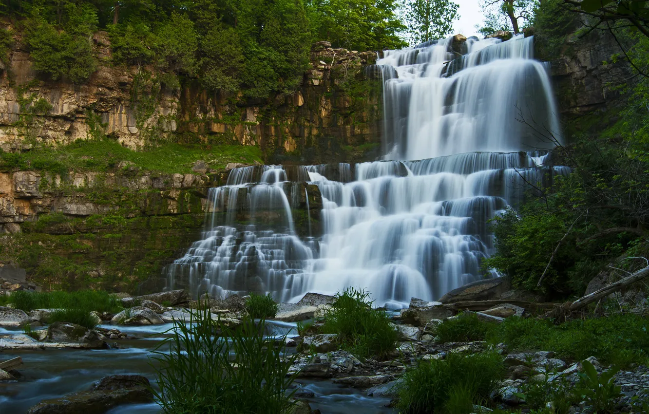 Photo wallpaper water, stones, rocks, waterfall
