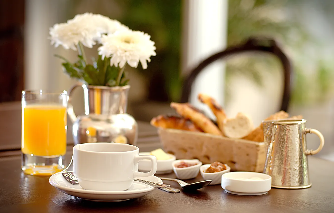 Photo wallpaper tea, Breakfast, cookies, juice, juice, breakfast, tea, cookies