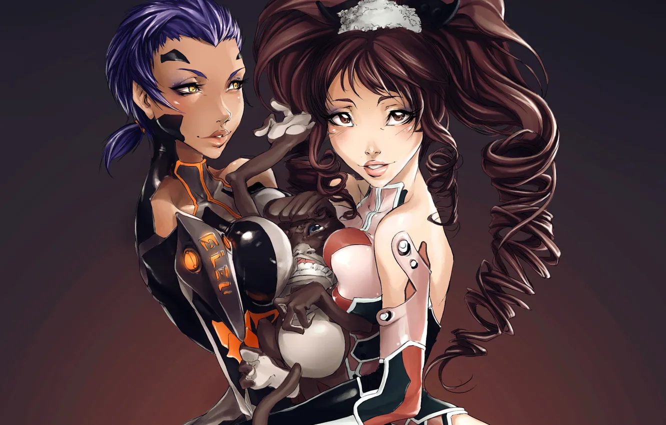 Photo wallpaper girl, metal, background, art, curls, animal