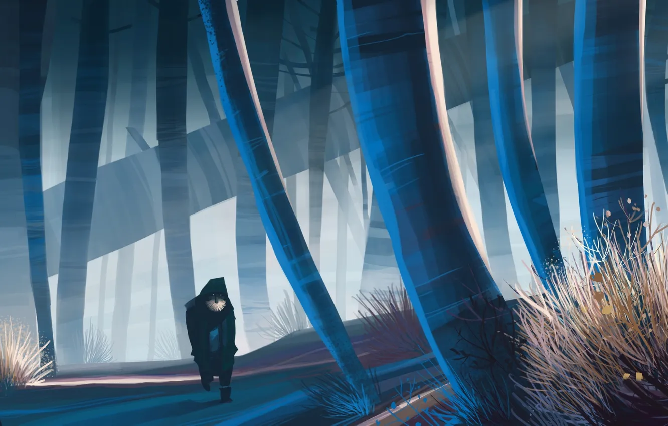 Photo wallpaper forest, trees, night, figure, people, art, alley, the bushes