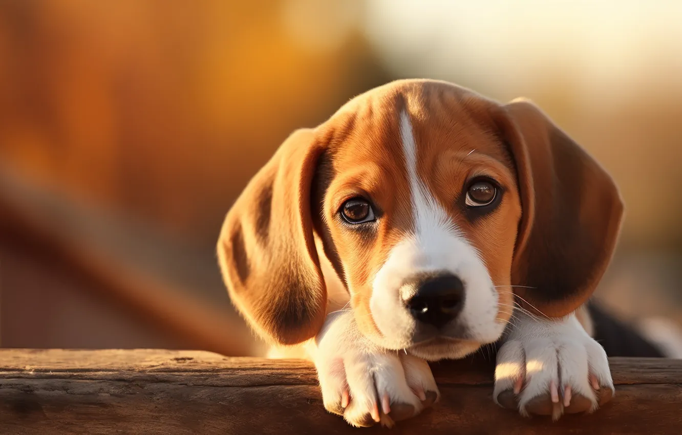 Photo wallpaper look, dog, paws, puppy, ears, face, Beagle, digital art
