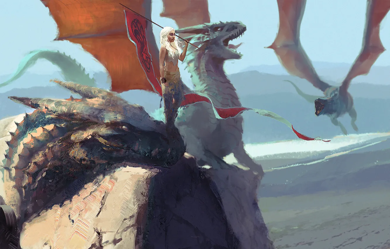 Photo wallpaper dragon, Game of Thrones, Daenerys Targaryen, Ice and Fire