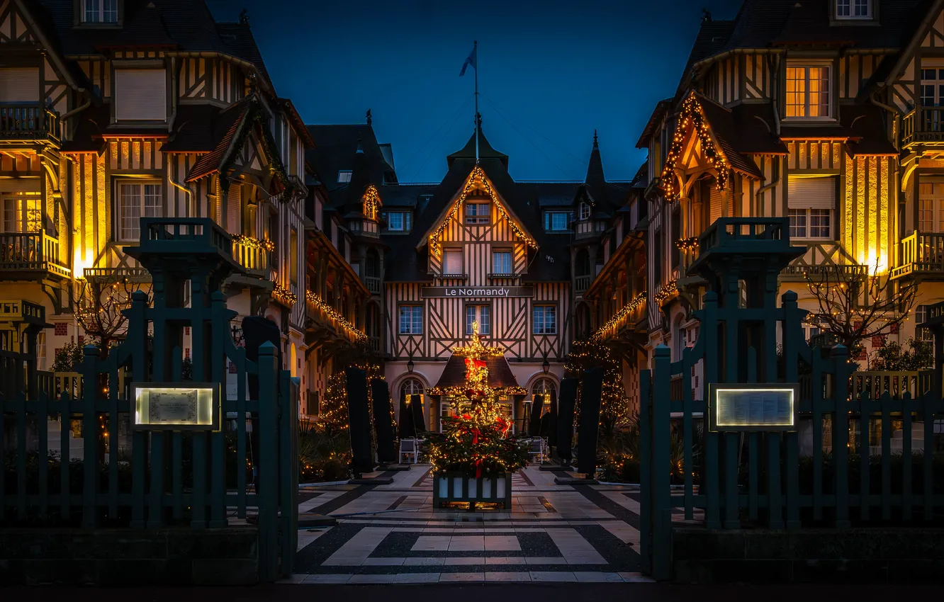 Photo wallpaper France, building, the hotel, France, illumination, normandy, Normandy, Deauville