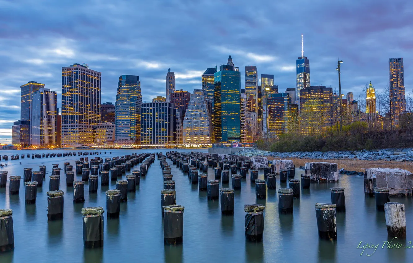 Photo wallpaper the city, New York, skyscrapers, the evening, USA, Manhattan, New York, New York City