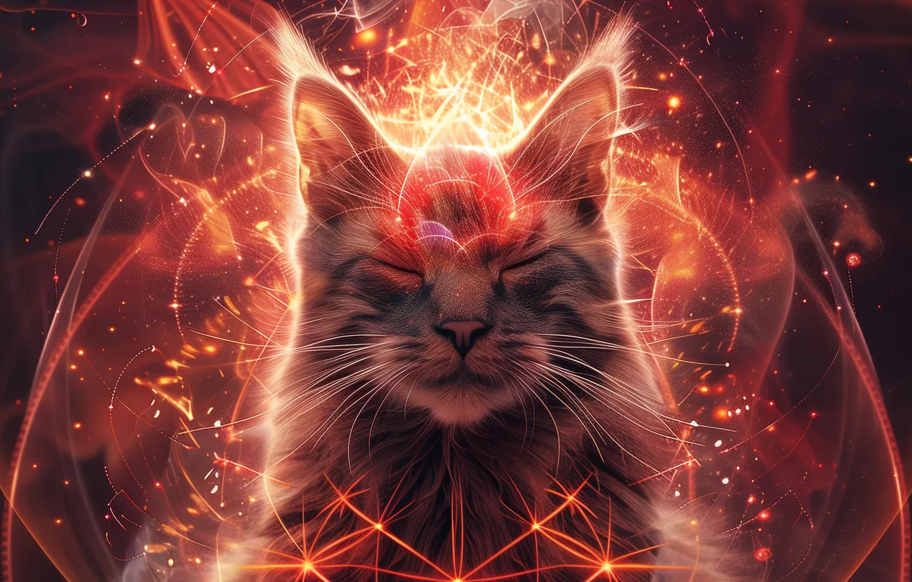 Photo wallpaper cat, cat, space, sparks, print, связи