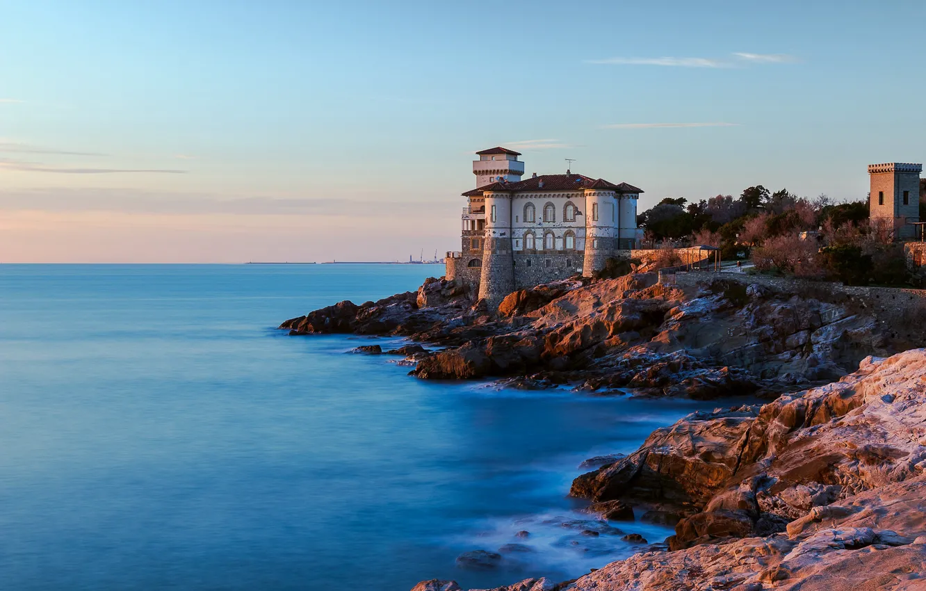 Photo wallpaper sea, the sky, stones, castle, rocks, shore, Italy, fortress