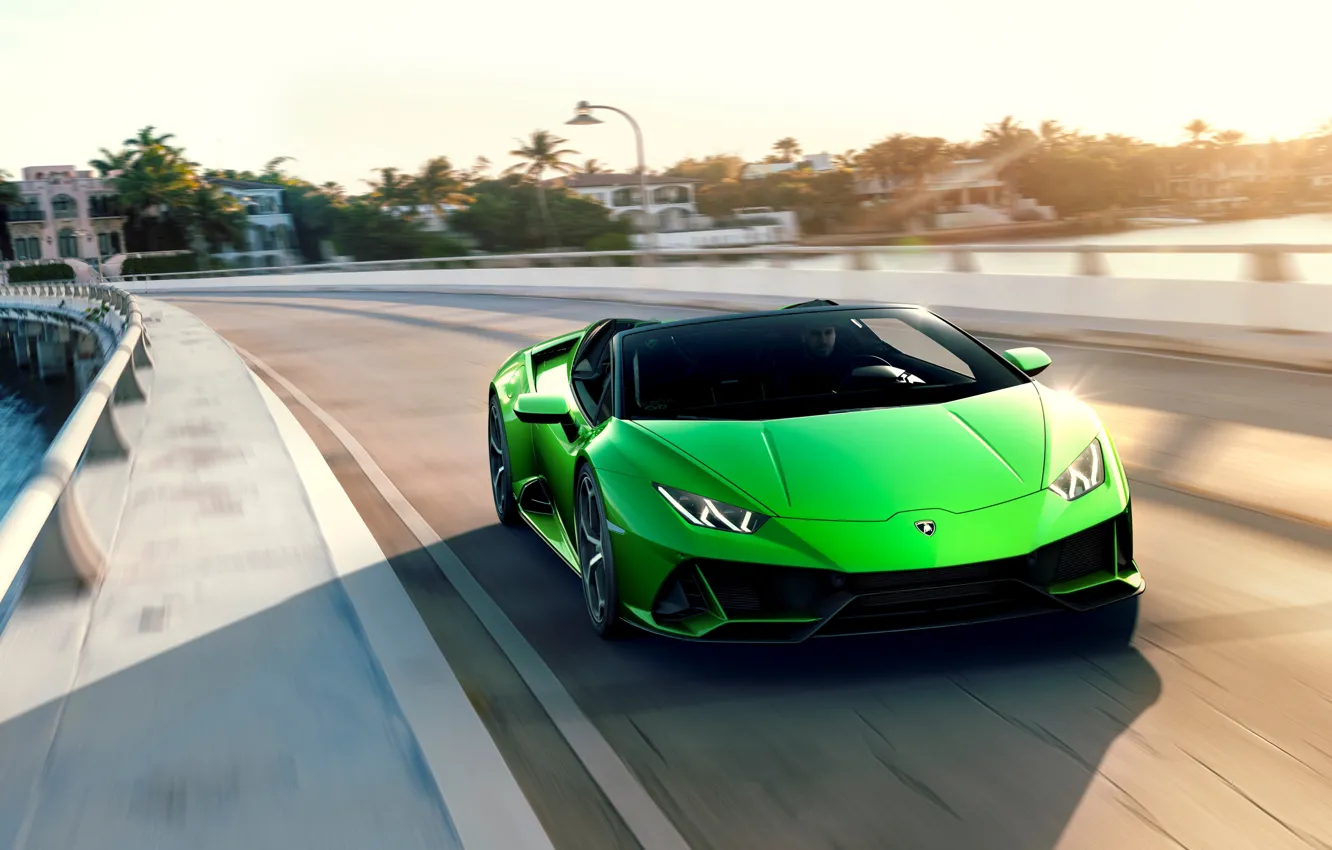 Photo wallpaper road, machine, the sky, speed, Lamborghini, sports car, Spyder, Evo