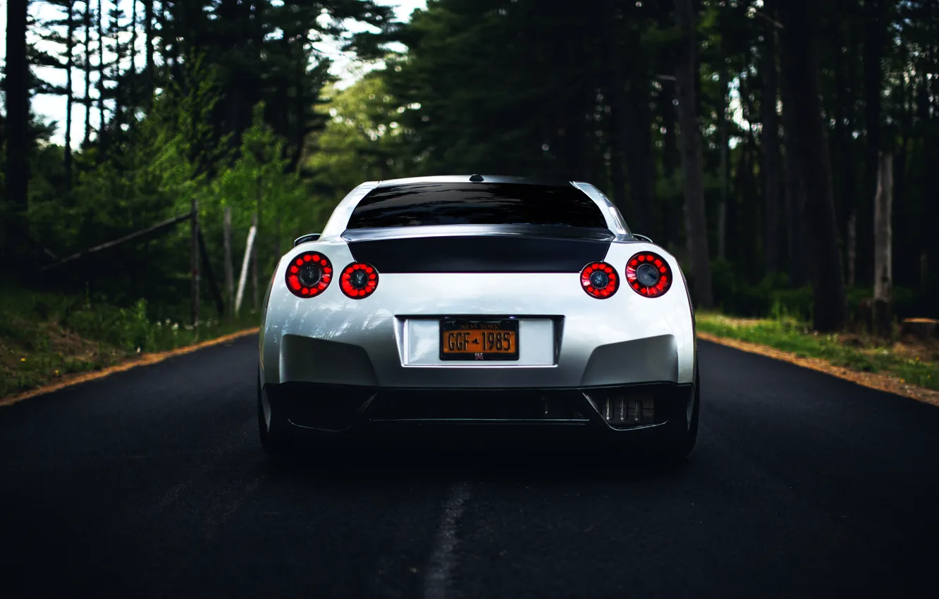 Photo wallpaper GTR, Nissan, wheels, sports car, Nissan, rear, stance