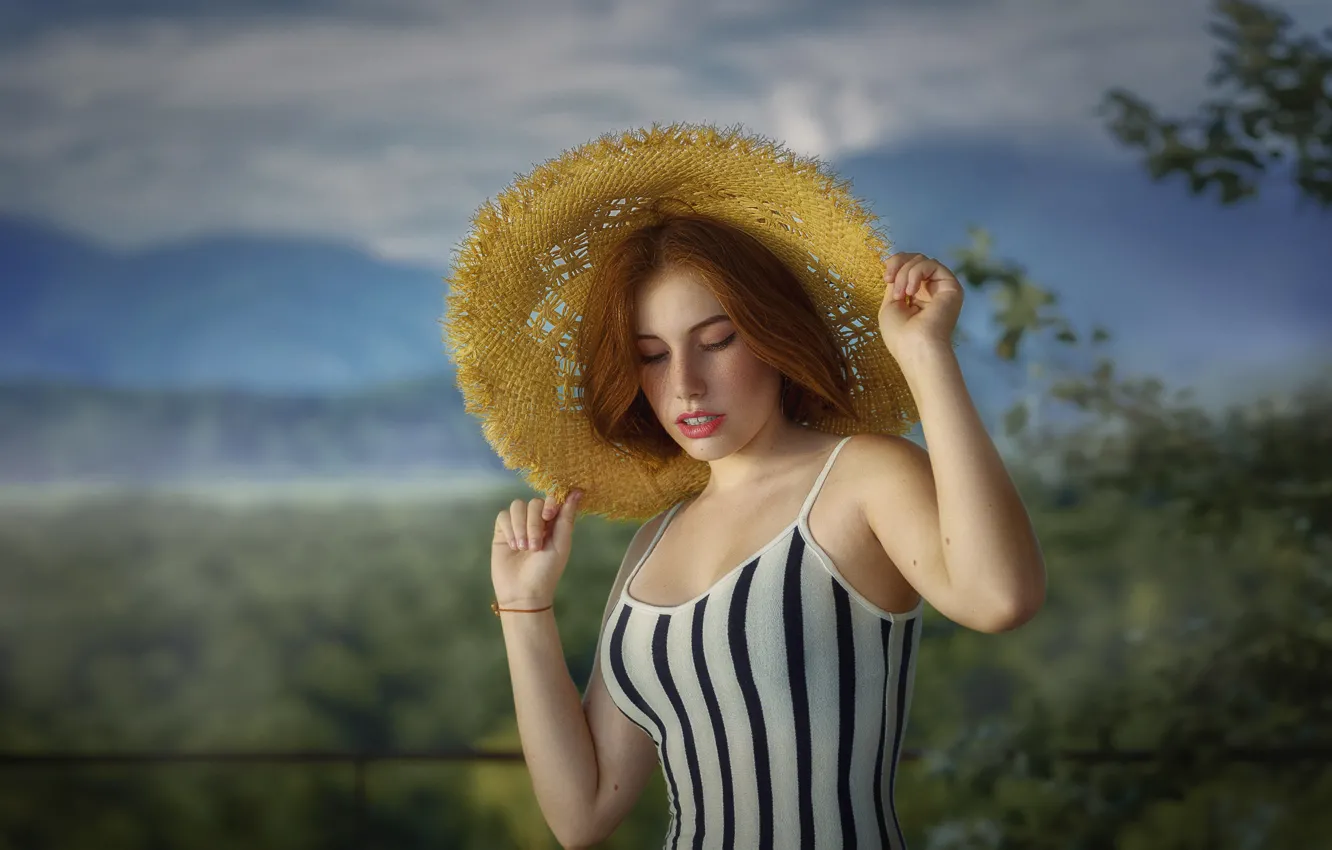 Photo wallpaper the sky, nature, sky, dress, nature, clouds, model, women