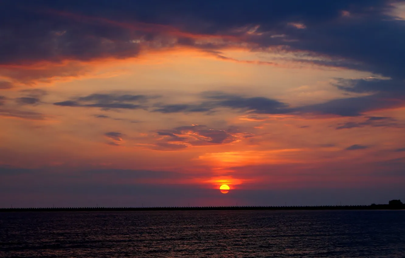 Photo wallpaper sky, sea, sunset, morning