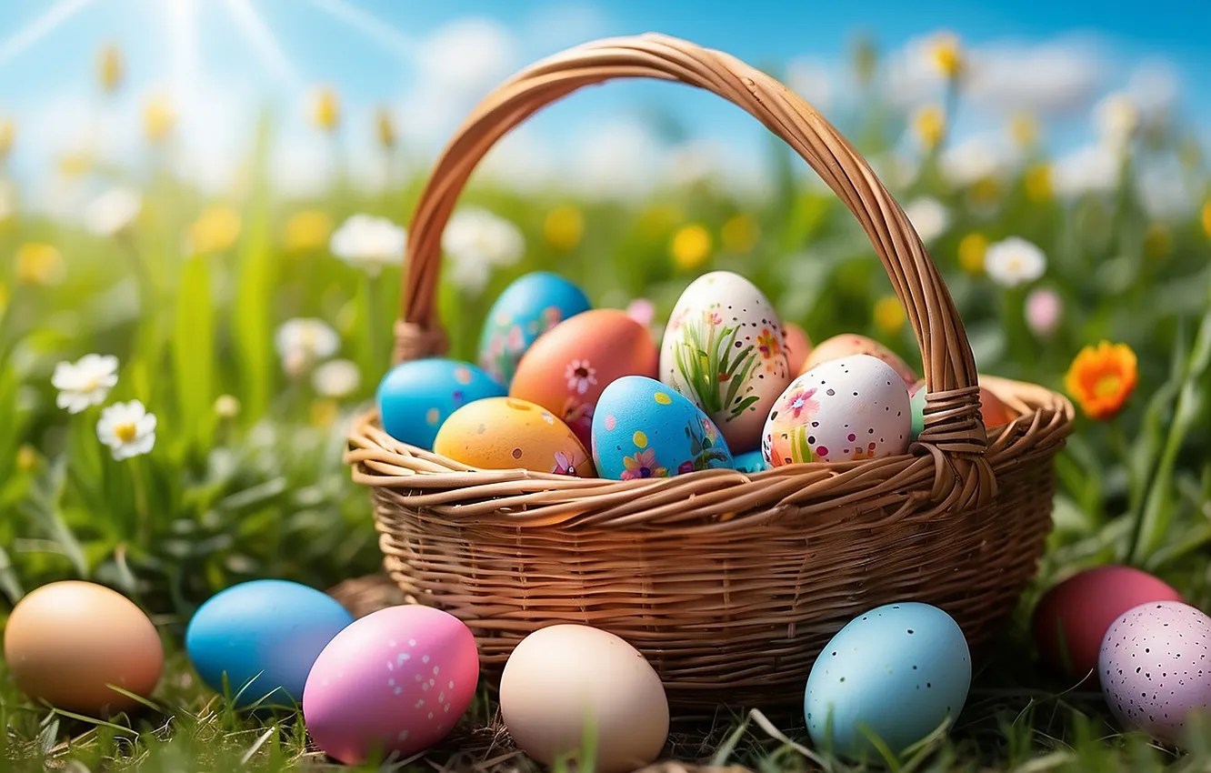 Photo wallpaper flowers, eggs, spring, colorful, Easter, flowers, spring, Easter
