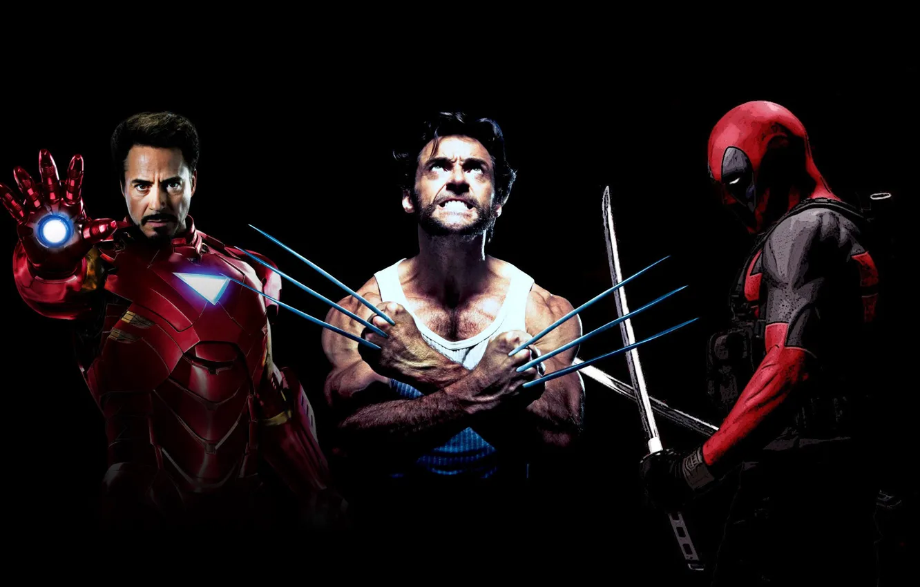 Photo wallpaper iron man, deadpool, superheroes, Wolverine, Logan, Tony stark
