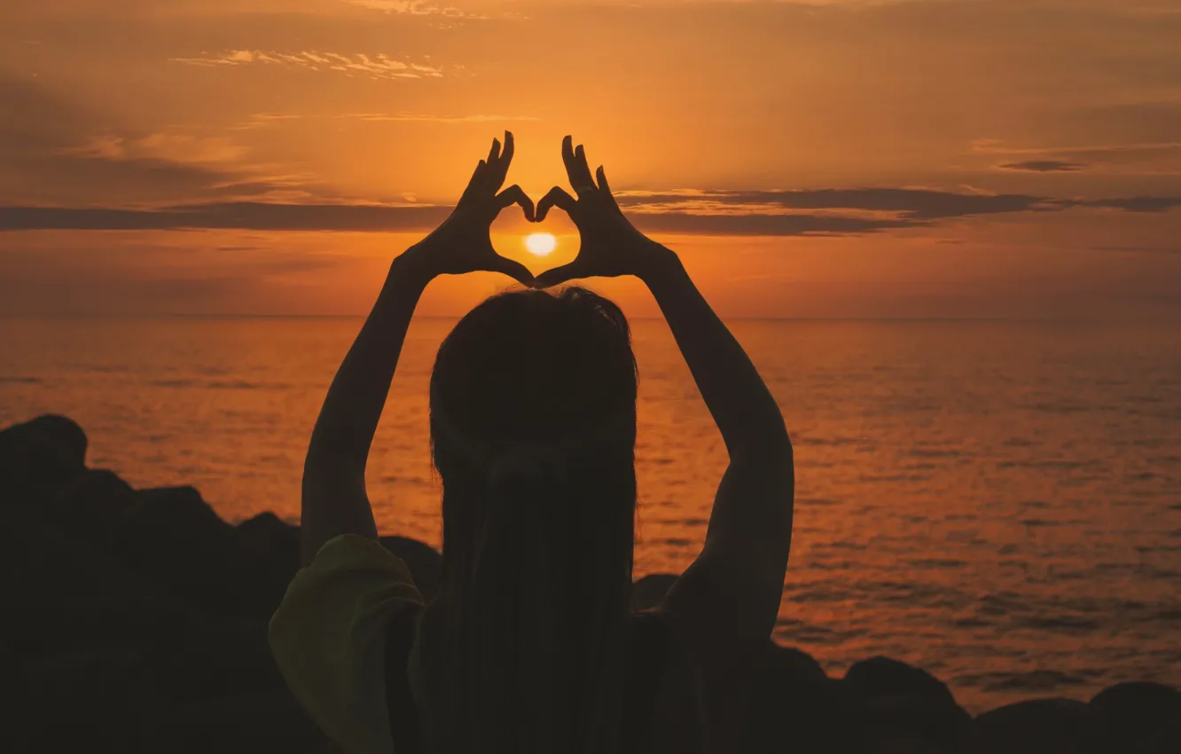 Photo wallpaper the sky, the sun, clouds, sunset, mood, dawn, shore, hair