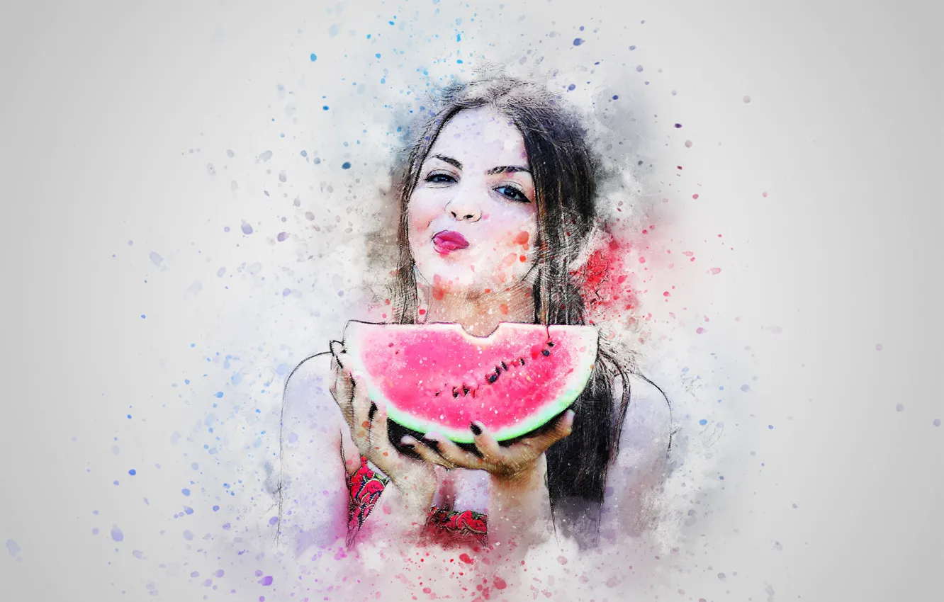 Photo wallpaper background, figure, watermelon, hunk, girl art