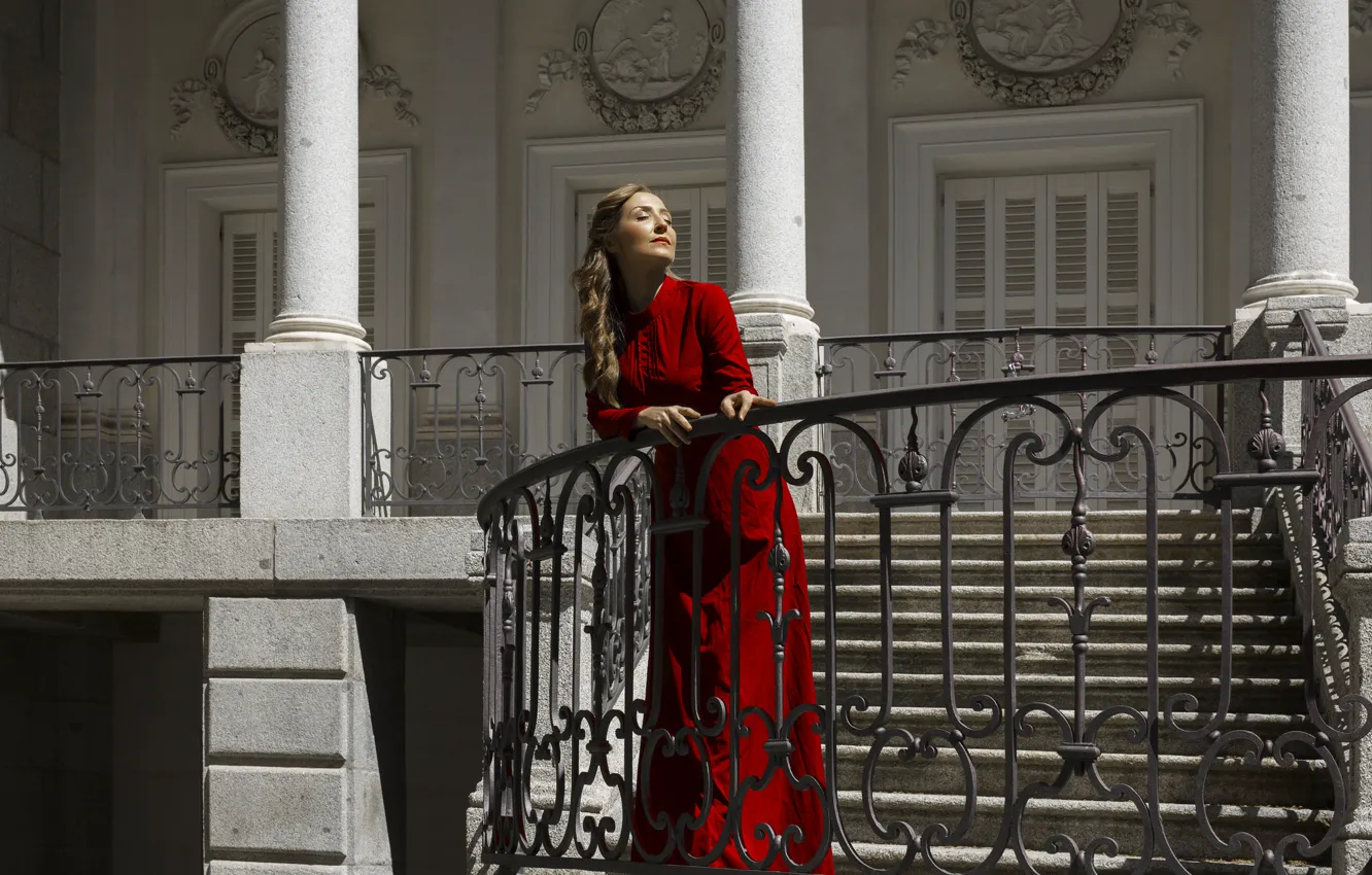 Photo wallpaper summer, girl, red, face, style, dress, estate