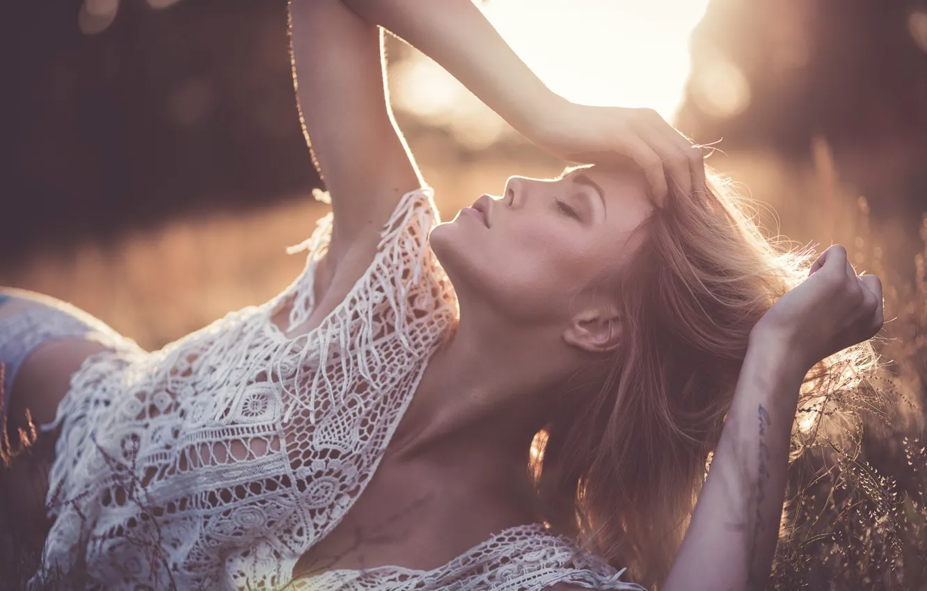 Photo wallpaper girl, pose, mood, hands