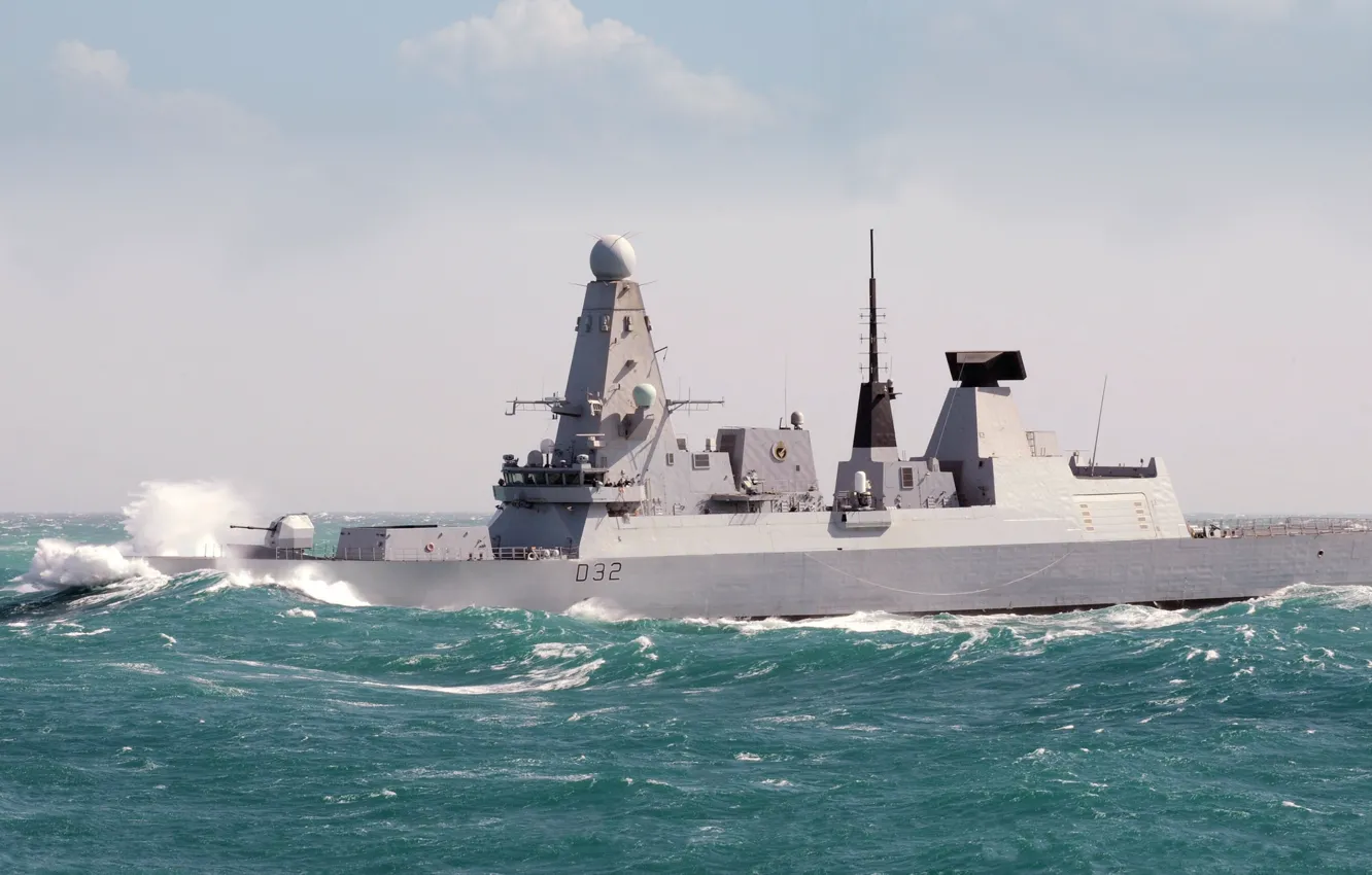 Photo wallpaper England, Daring, destroyer, squadron, Navy, storm, wave