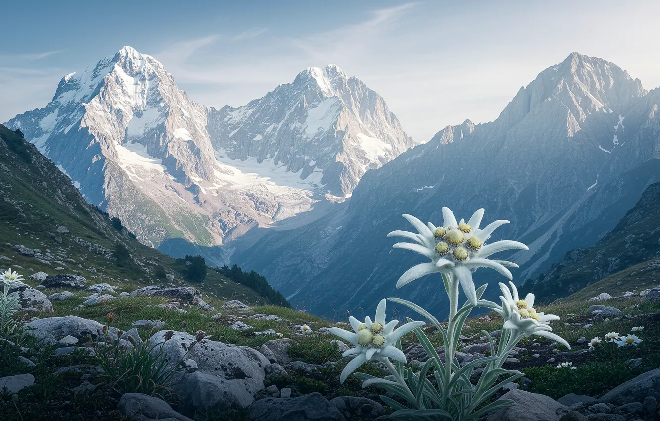 Photo wallpaper the sky, mountains, Edelweiss