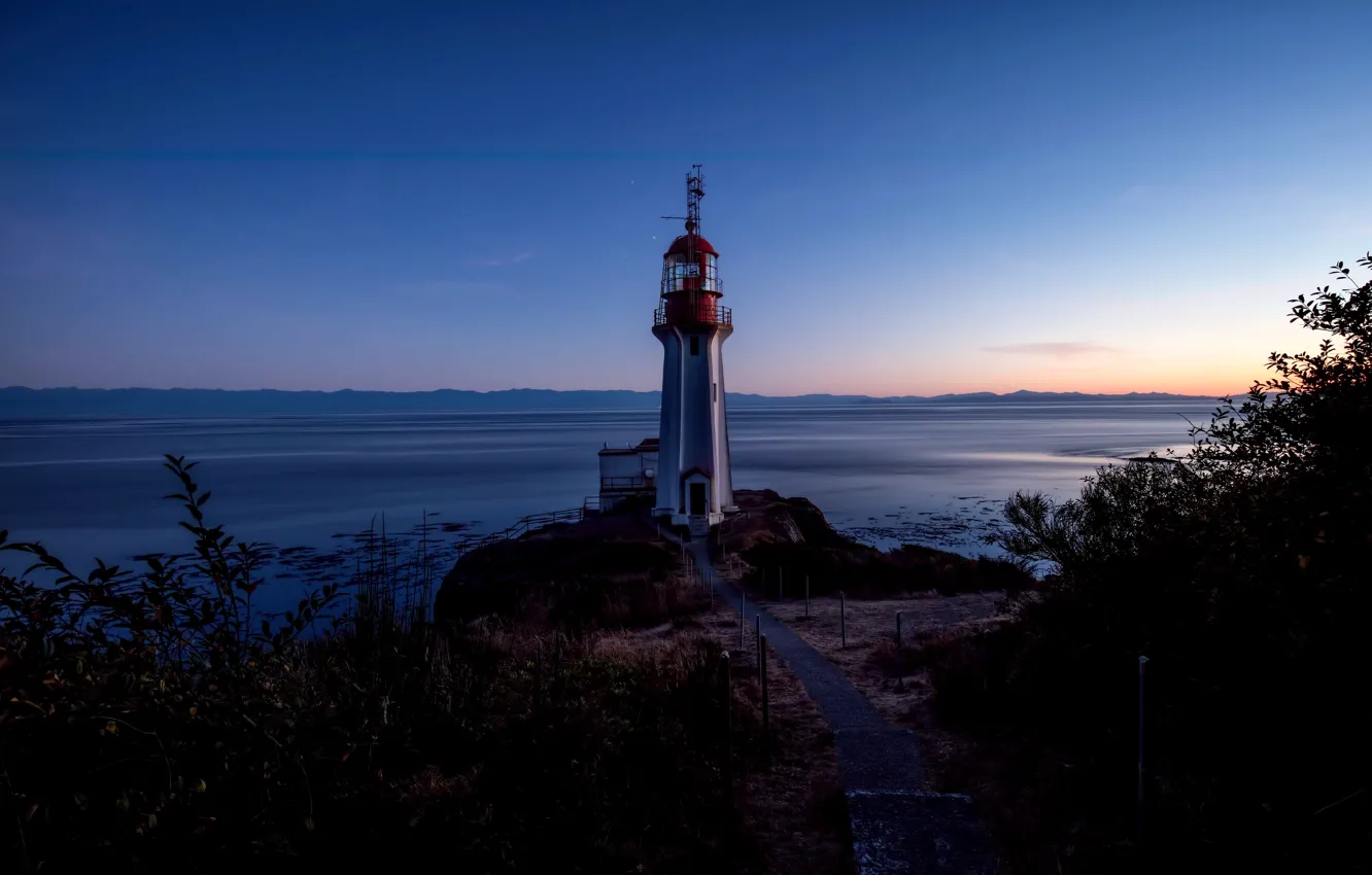 Photo wallpaper sea, sunset, coast, lighthouse, the evening, Canada, Sherringham Point