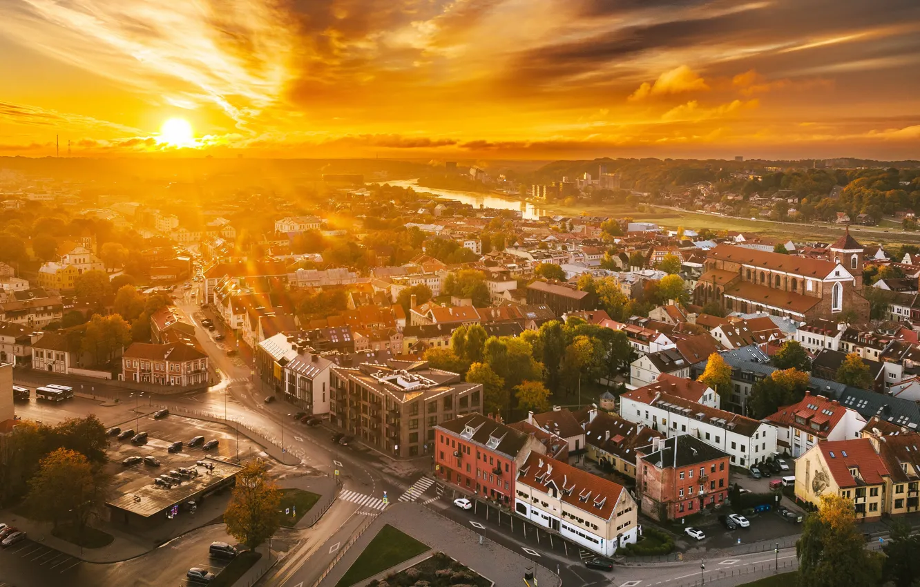 Photo wallpaper Lithuania, Kaunas, sunset