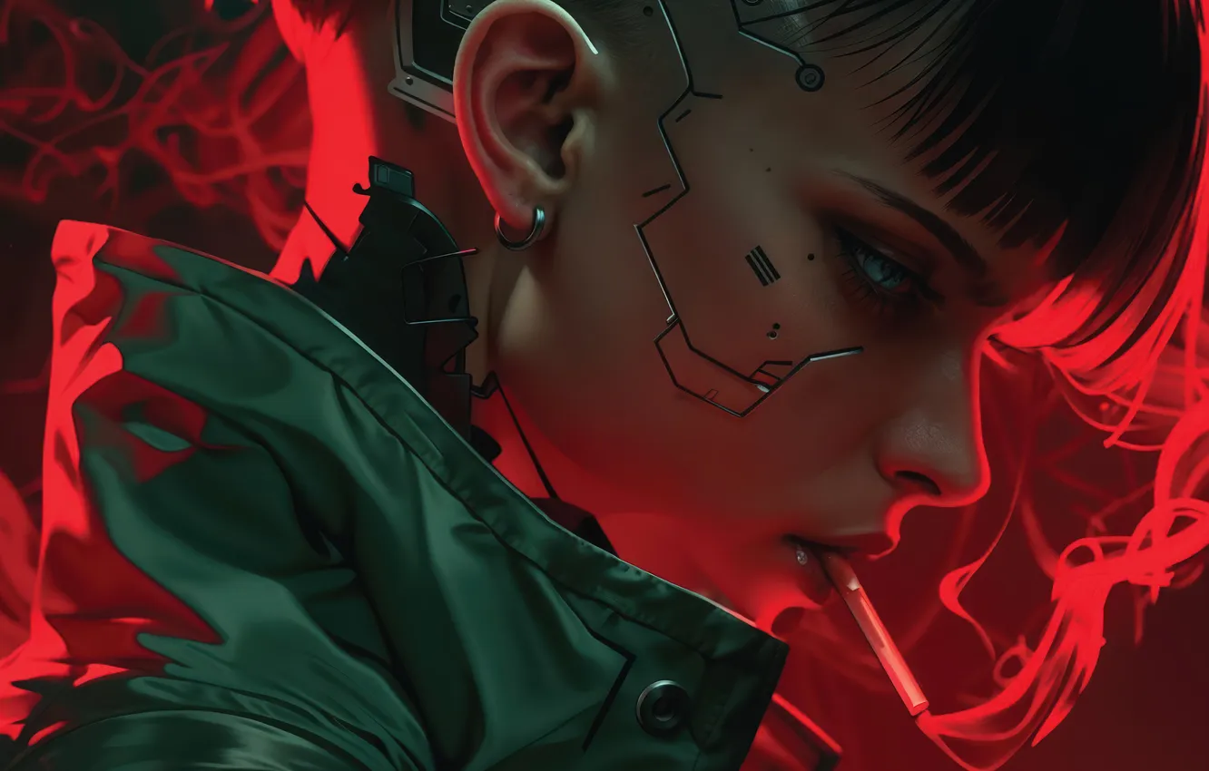 Photo wallpaper girl, smoking, anime, anime girl, AI Art, AI Generated