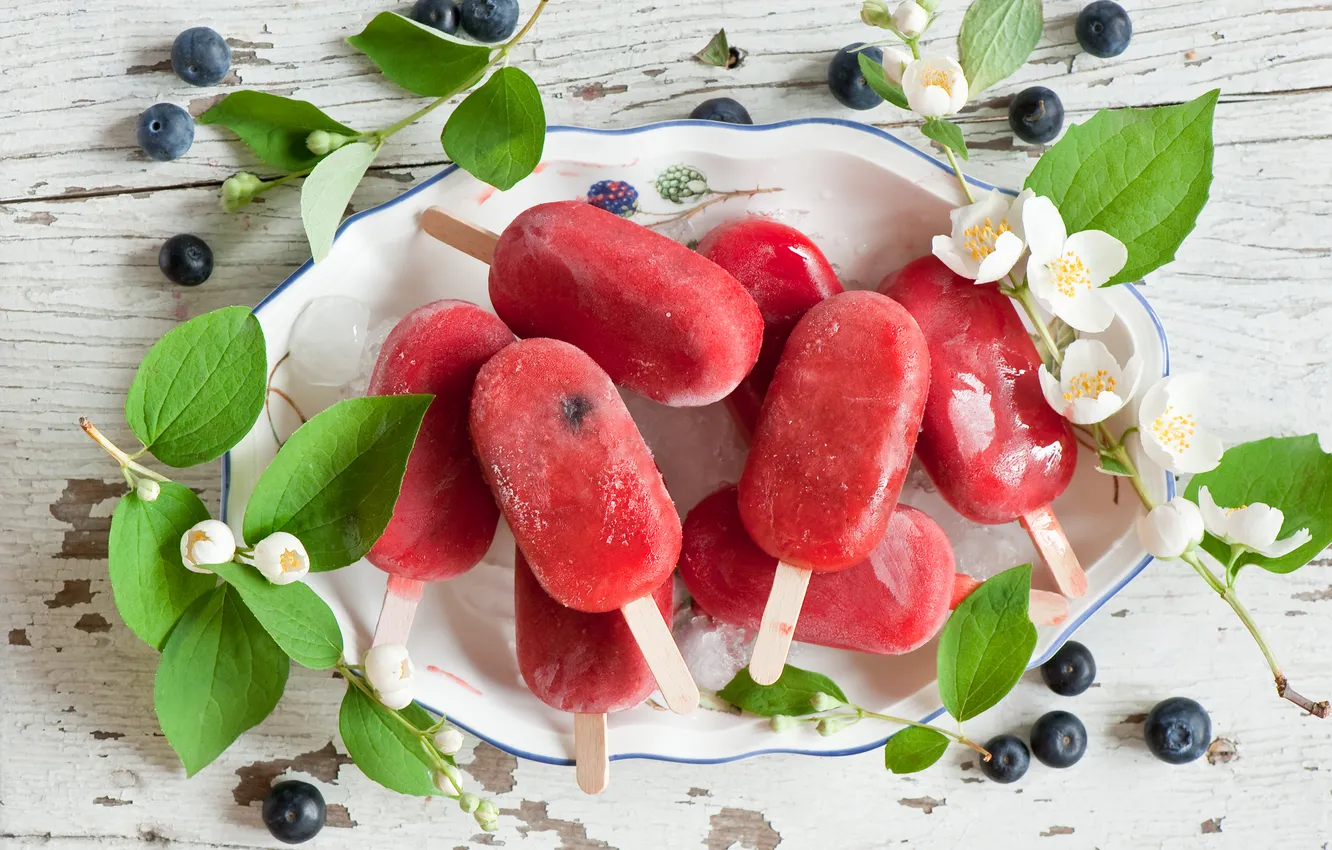 Photo wallpaper blueberries, ice cream, Jasmine