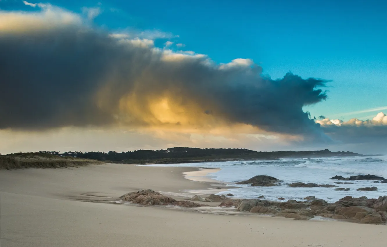 Photo wallpaper sand, sea, the sky, clouds, shore