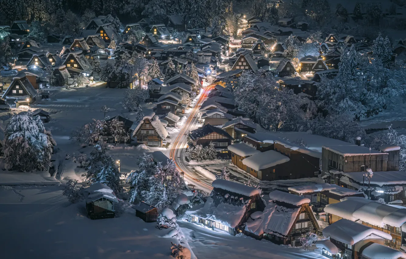 Photo wallpaper winter, Japan, village, Japan, winter, village, Shirakawa, Shirakawa