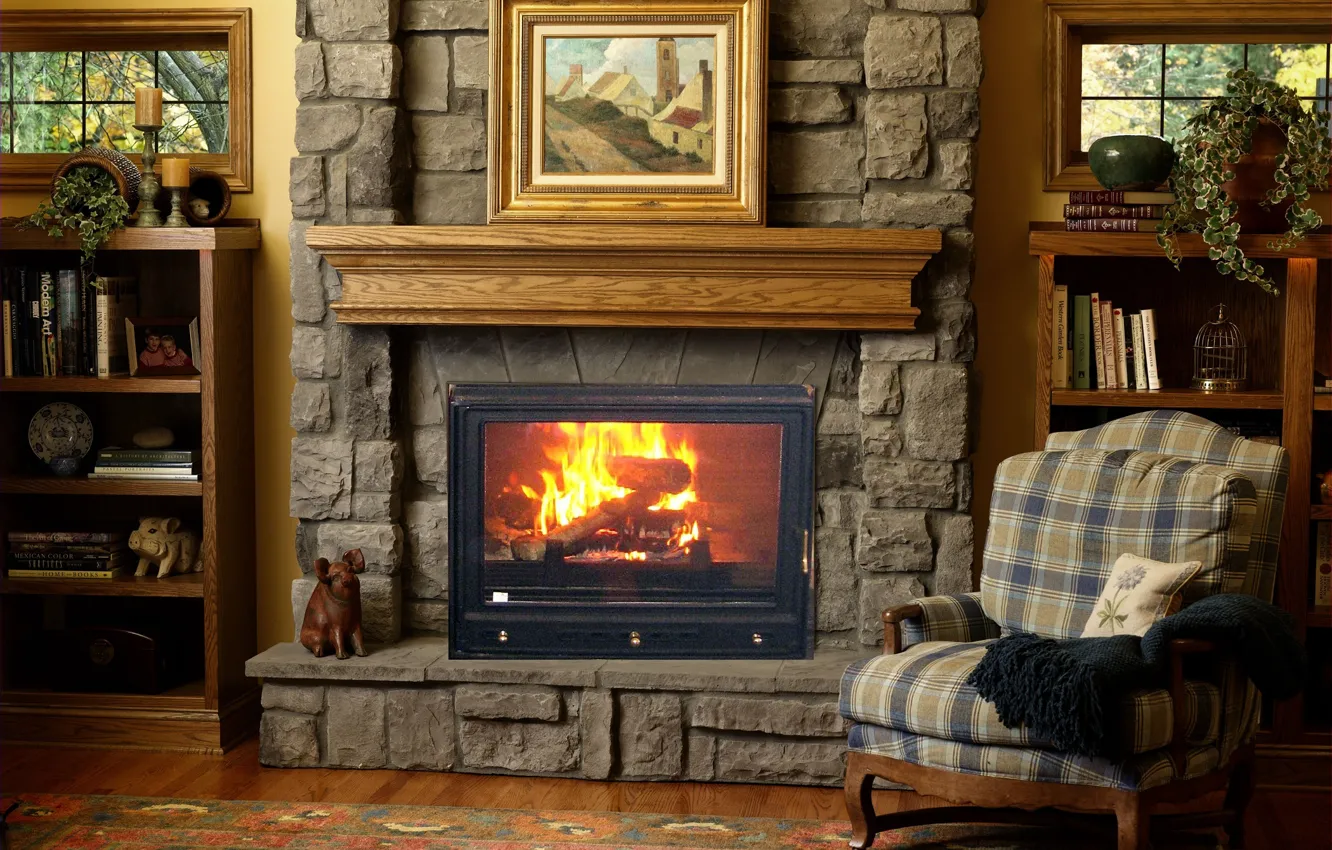 Photo wallpaper design, style, room, interior, fireplace