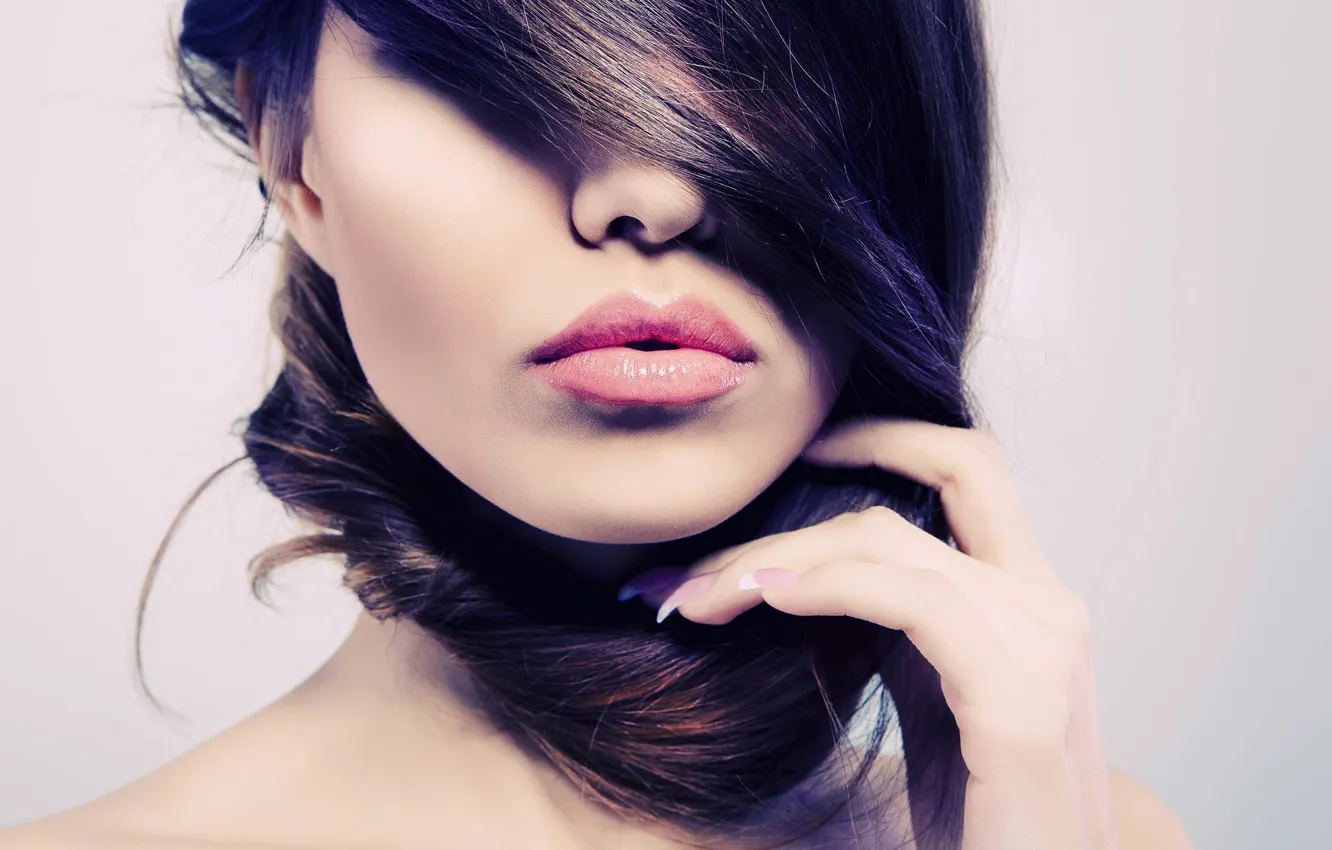 Photo wallpaper face, model, hair, brunette, lips